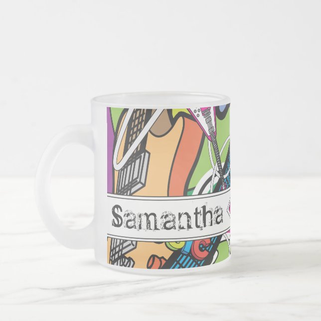Guitar Rock Music Frosted Glass Coffee Mug Cup (Left)