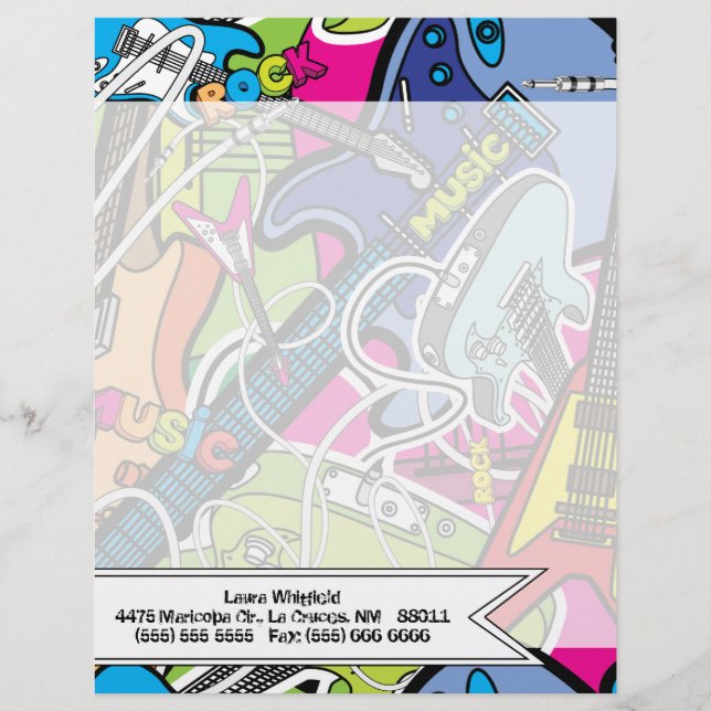 Guitar Rock Music Star Grung Letterhead Stationery (Front)