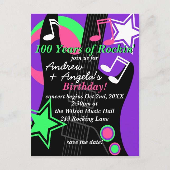 Guitar: Rock Star Birthday Invitation Postcard (Front)