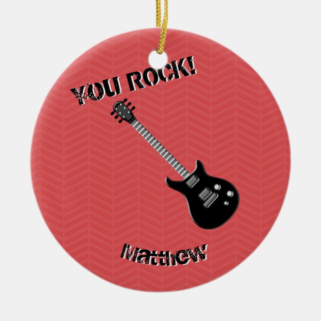 Guitar Rock Star Ceramic Tree Decoration (Front)