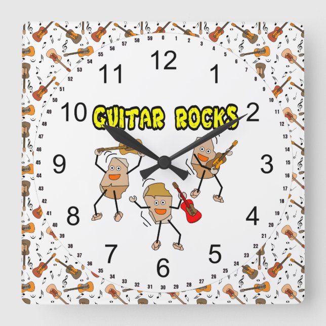 Guitar Rocks Square Wall Clock (Front)