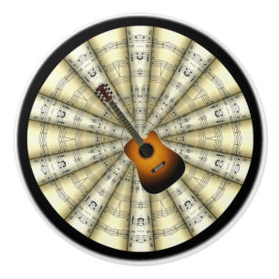 Guitar ~ Rolled Sheet Music ~ Black or Any Colour Ceramic Knob