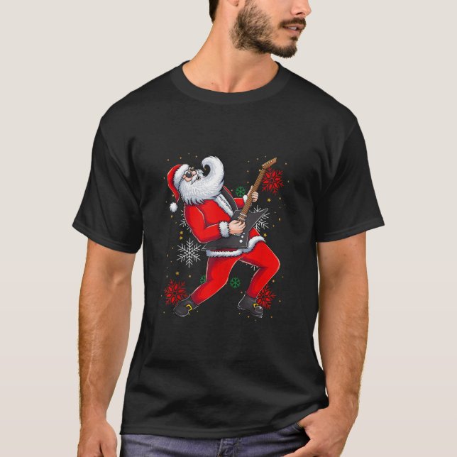 Guitar Santa Christmas Claus Rock N Roll Ugly Xmas T-Shirt (Front)
