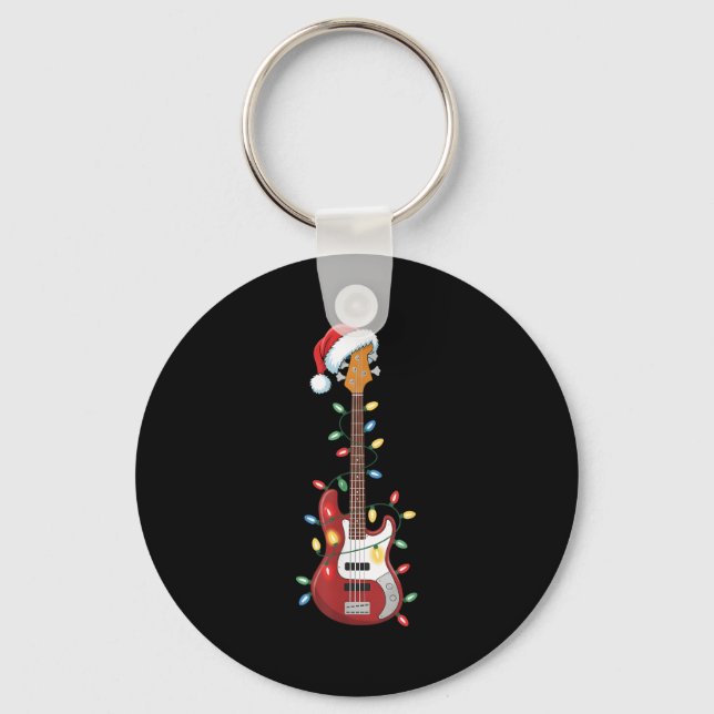 Guitar Santa Hat Christmas Lights B Player Guitari Key Ring (Front)
