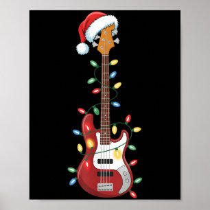Guitar Santa Hat Christmas Lights B Player Guitari Poster