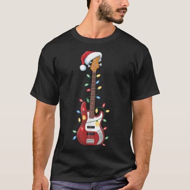 Guitar Santa Hat Christmas Lights B Player Guitari T-Shirt (Front)