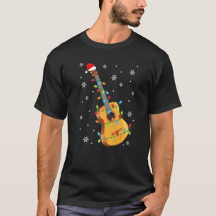 Guitar Santa Hat Christmas Lights Funny Music Love T-Shirt