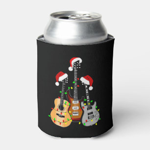 Guitar Santa Hat Christmas Lights Holiday Xmas Can Cooler