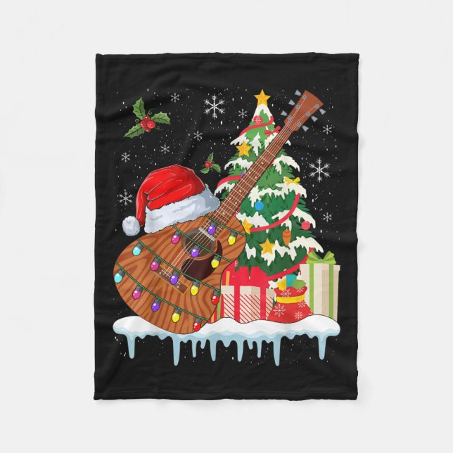 Guitar Santa Hat Christmas Musicians Guitars  Fleece Blanket (Front)