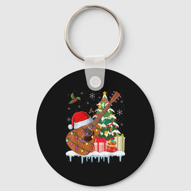 Guitar Santa Hat Christmas Musicians Guitars  Key Ring (Front)