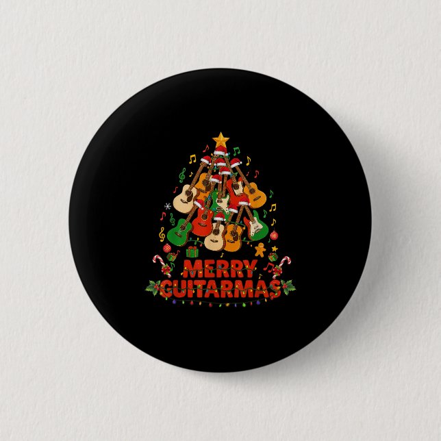 Guitar Santa Hat Christmas Tree Funny Music Loves  6 Cm Round Badge (Front)