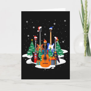Guitar Santa Hat Christmas Tree Funny Music Loves  Card