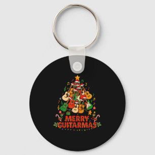 Guitar Santa Hat Christmas Tree Funny Music Loves  Key Ring