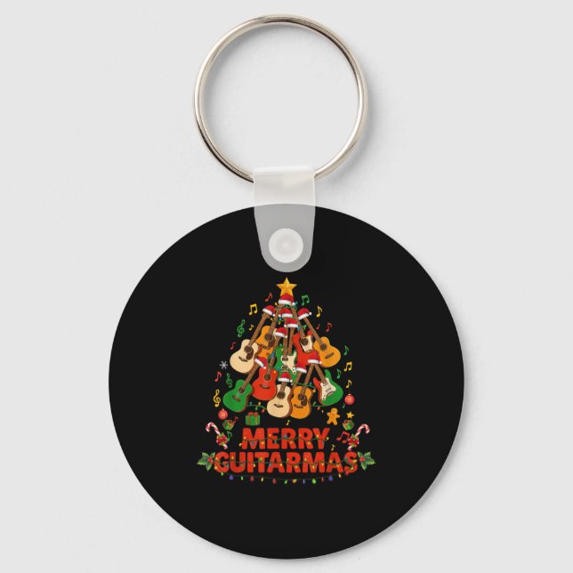 Guitar Santa Hat Christmas Tree Funny Music Loves  Key Ring (Front)