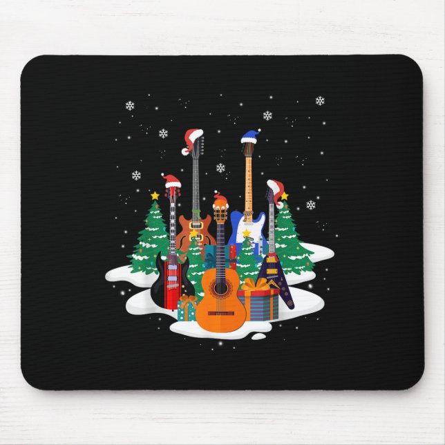 Guitar Santa Hat Christmas Tree Funny Music Loves  Mouse Mat (Front)