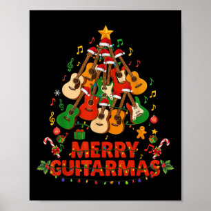 Guitar Santa Hat Christmas Tree Funny Music Loves  Poster