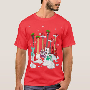 Guitar Santa Hat Christmas Tree Funny Music Loves  T-Shirt