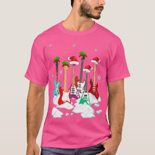 Guitar Santa Hat Christmas Tree Funny Music Loves T-Shirt