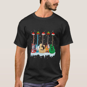 Guitar Santa Hat Christmas Tree Funny Music Loves T-Shirt