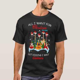 Guitar Santa Hat Christmas Tree Funny Music Loves T-Shirt