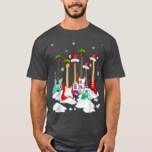 Guitar Santa Hat Christmas Tree Funny Music Loves  T-Shirt