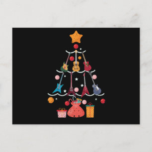 Guitar Santa Hat Christmas Tree Funny Postcard