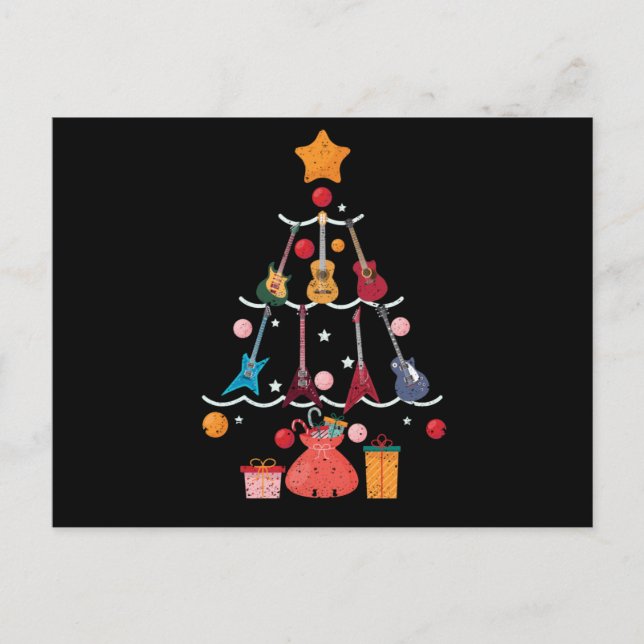 Guitar Santa Hat Christmas Tree Funny Postcard (Front)