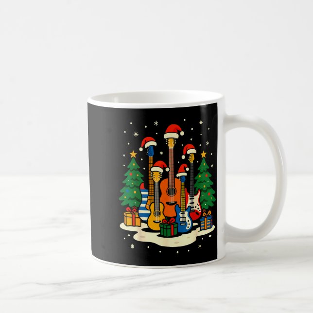 Guitar Santa Hat Christmas Tree Light Funny Music  Coffee Mug (Right)