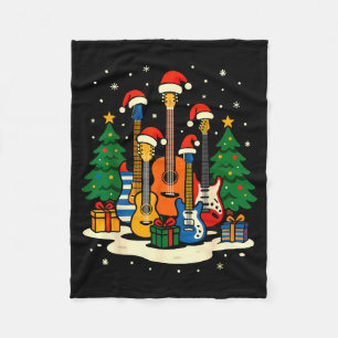 Guitar Santa Hat Christmas Tree Light Funny Music Fleece Blanket