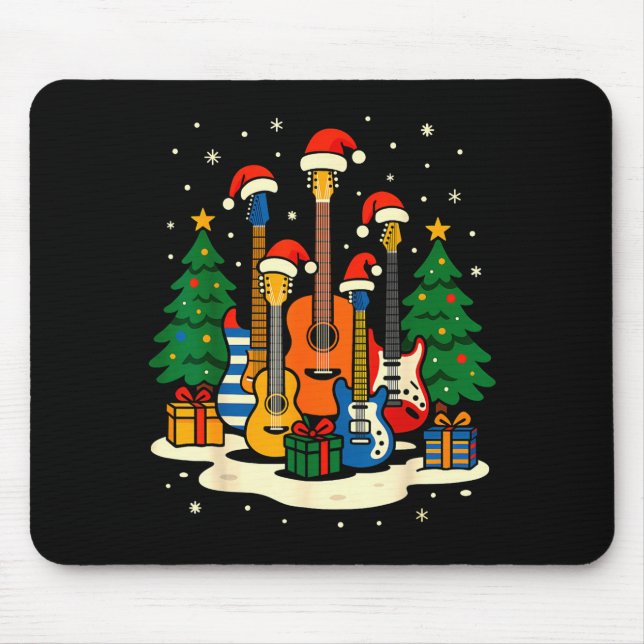 Guitar Santa Hat Christmas Tree Light Funny Music  Mouse Mat (Front)