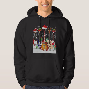 Guitar Santa Hat Elf Christmas Tree Musician Sweat Hoodie