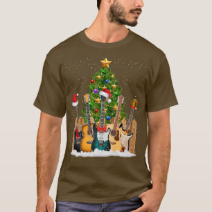 Guitar Santa Hat Matching Christmas Tree Funny Mus T-Shirt