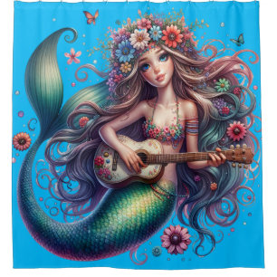 "Guitar Serenade: Mermaid's Melody" Shower Curtain