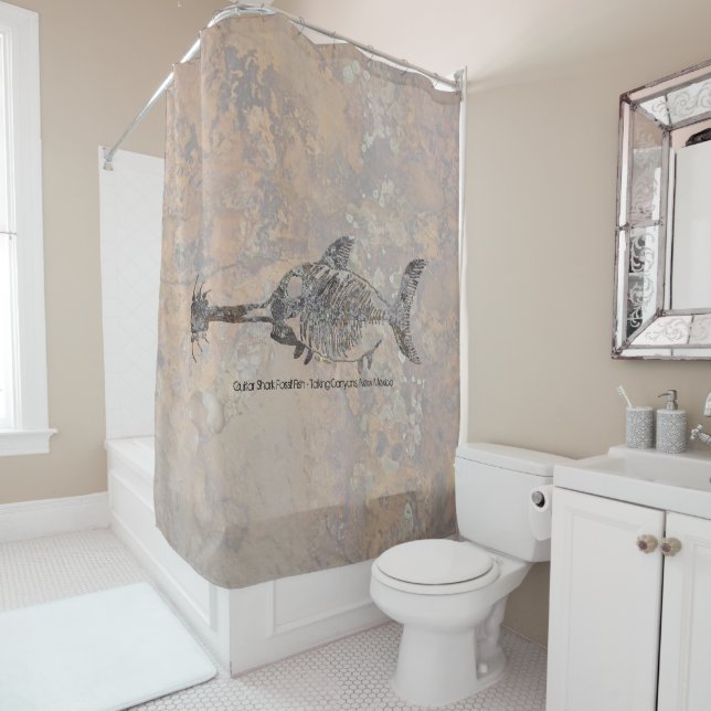 Guitar Shark Fossil Fish Shower Curtain (In Situ)