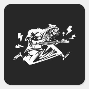 Guitar Shirt, Guitar Player Skeleton Square Sticker