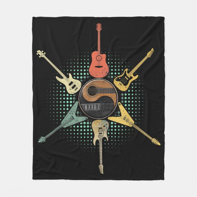Guitar Shirt. Retro Style, Gift For Guitarist Fleece Blanket (Front)