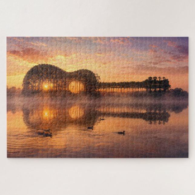 Guitar Silhouette of Trees with Ducks  Jigsaw Puzzle (Horizontal)