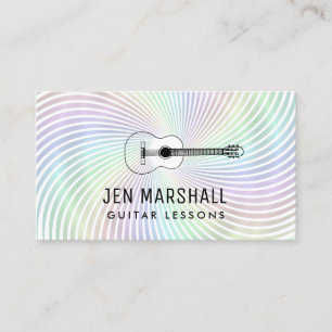 guitar silhouette on rainbow swirl business card