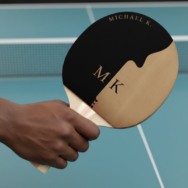 Guitar Silhouette Tan Wood Name Monogram Ping Pong Paddle (Creator Uploaded)