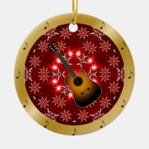 Guitar ~ Silver ~ Red~ Gold ~ Christmas ~ Ceramic Tree Decoration