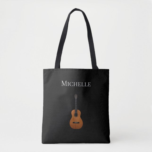 Guitar Simple Monogram Music Black Tote Bag (Front)