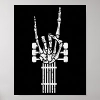 Guitar Skeleton Rock n Roll Rocker Sign Punk Hallo