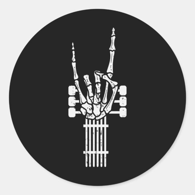Guitar Skeleton Rock N Roll Rocker Sign Punk Hallo Classic Round Sticker (Front)