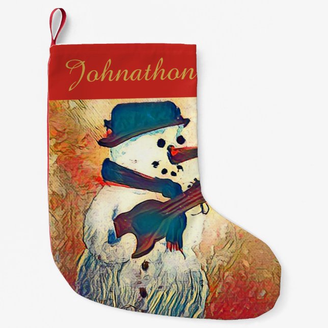 Guitar Snowman Personalised Small Christmas Stocking (Front)