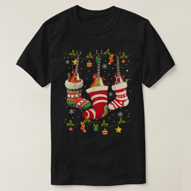 Guitar Socks Christmas Light Funny Guitarist Famil T-Shirt (Design Front)