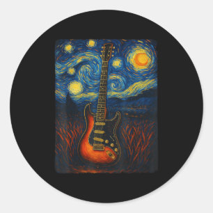 Guitar Starry Night Van Gogh Guitarist Rock And Ro Classic Round Sticker