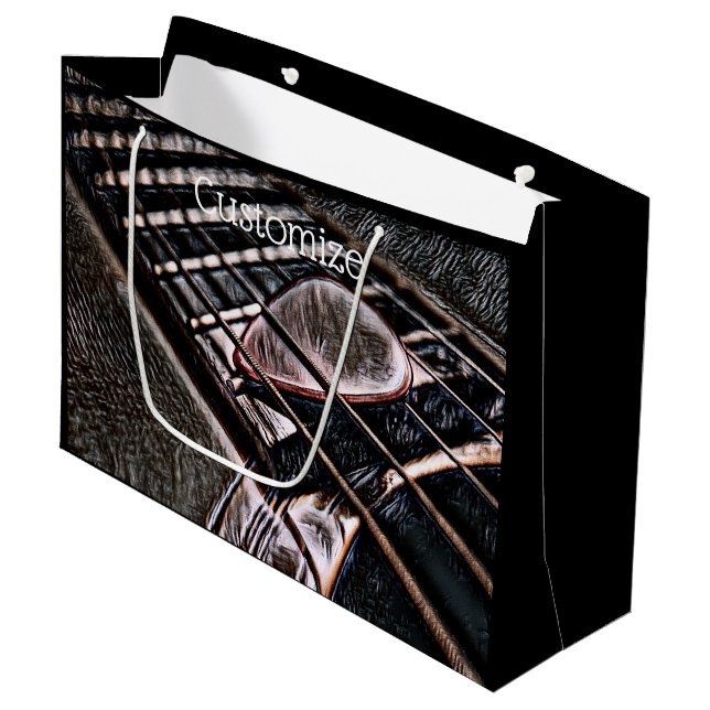 Guitar Strings In Leather Large Gift Bag (Front Angled)