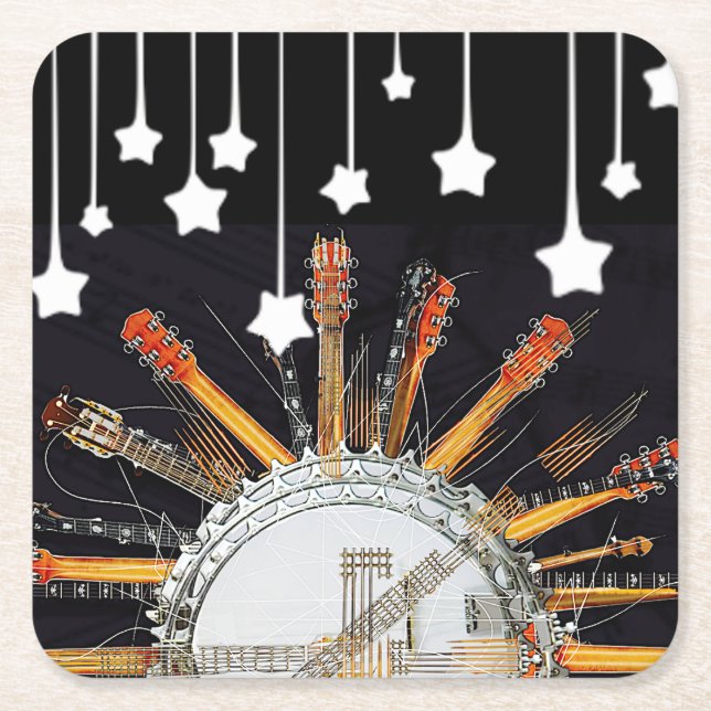 GUITAR STRINGS IN THE SUN SQUARE PAPER COASTER (Front)