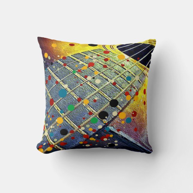 Guitar strings music colourful vintage cushion (Front)