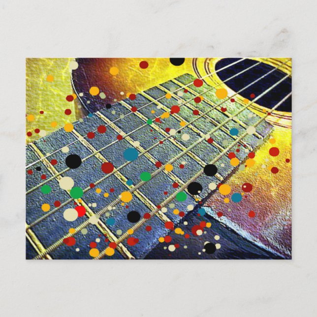 Guitar strings music mustard colourful vintage  postcard (Front)